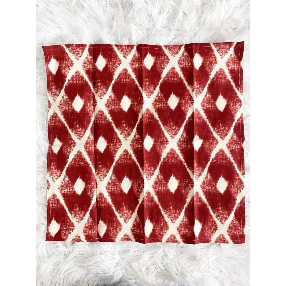 West Elm Ikat Diamond Napkin Set of 4 Red Ivory NEW 20
